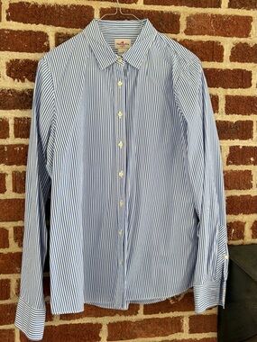 J. Crew Blue and White Striped Women's Button-Up Shirt